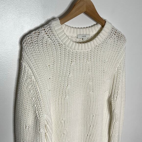 Vince Mirrored Rib Knit Pullover Sweater Womens Small Ivory Minimalist Fisherman - Picture 4 of 14